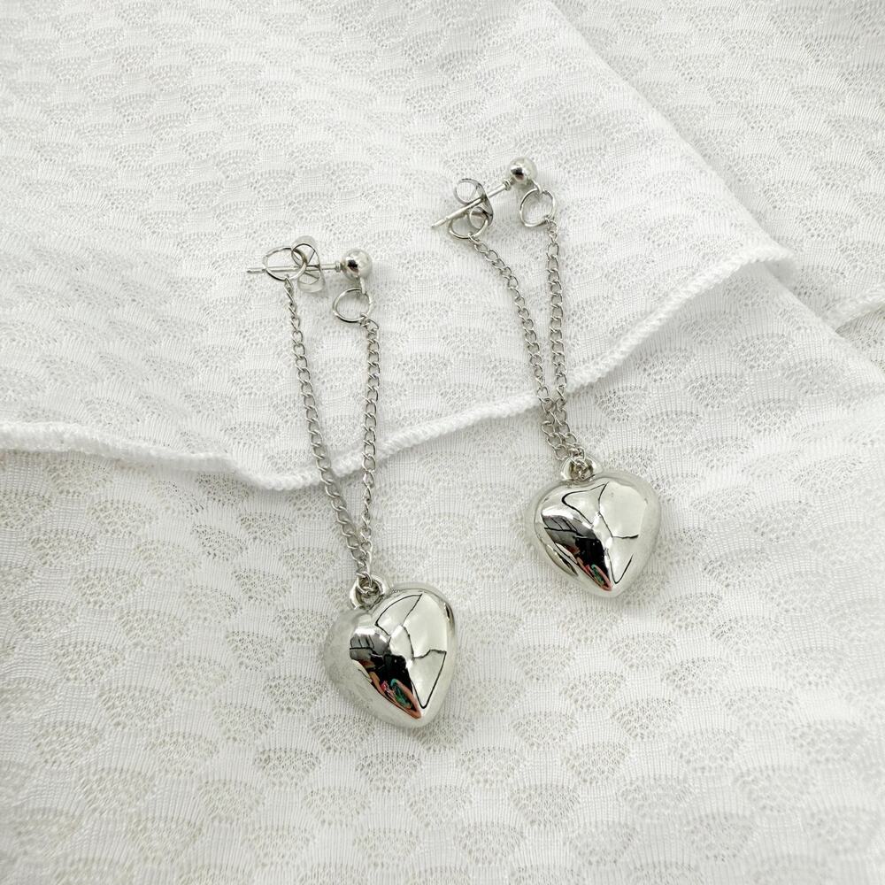 Puff Heart Charm Dangle Earrings, Romantic Coquette Jewelry, Minimalist Earrings